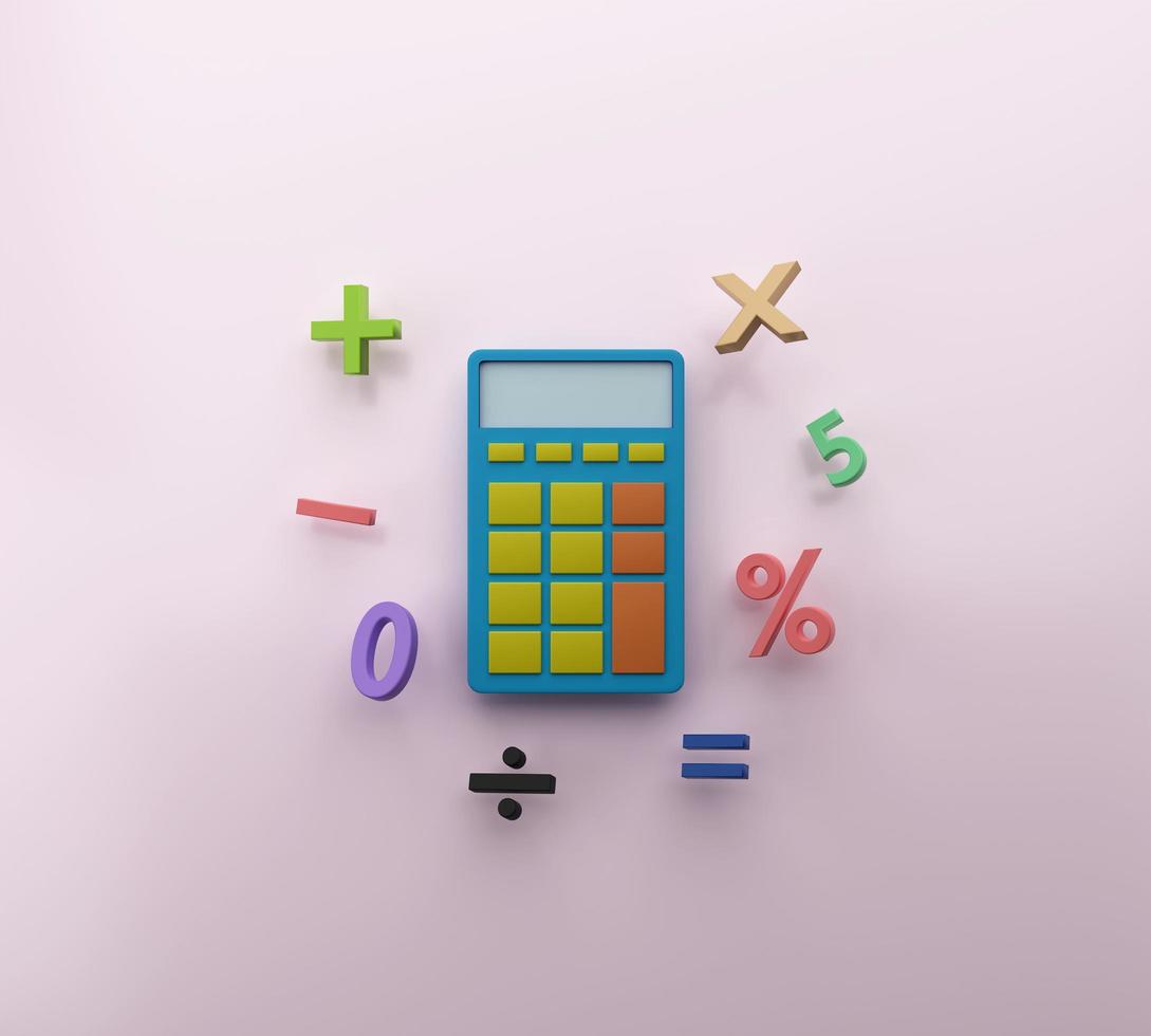 minimale rekenmachine met wiskundige functiesymbolen 3d render illustratie foto