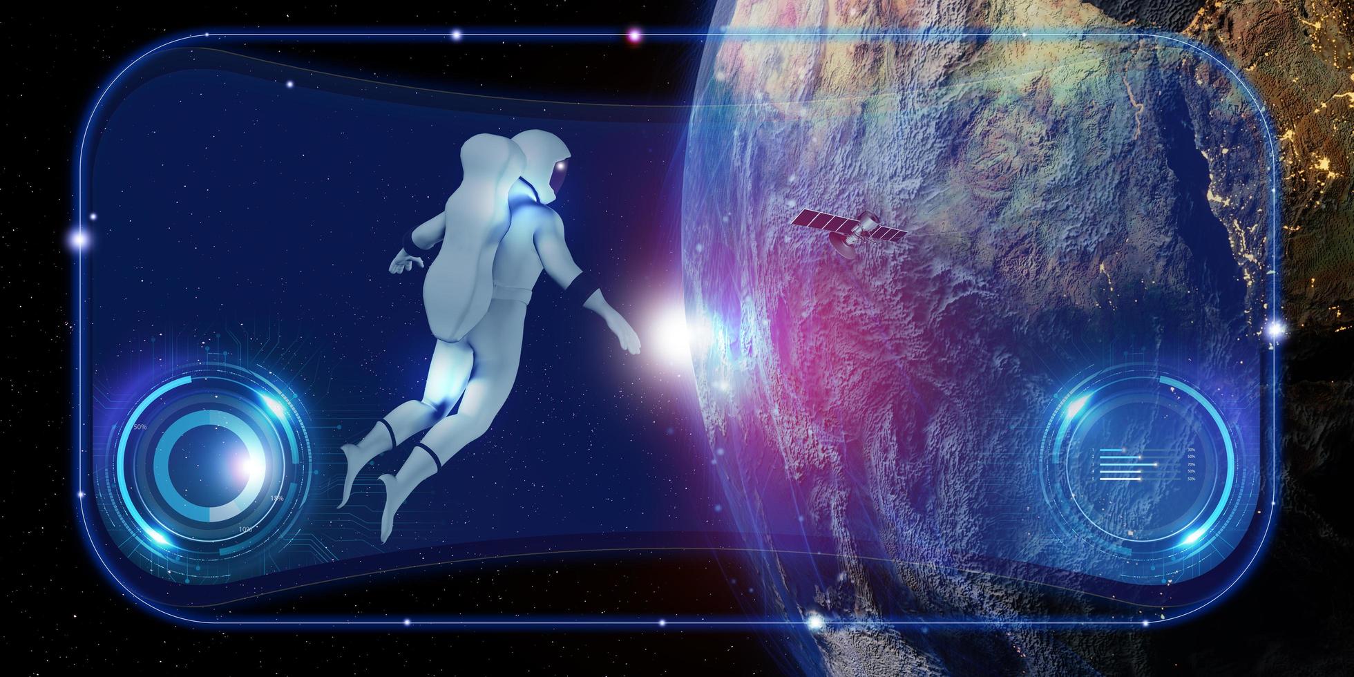 metaverse vr-bril astronaut simulatie kosmische ruimte en sterren astronomische studies digitale interface vr-technologie 3d illustratie foto