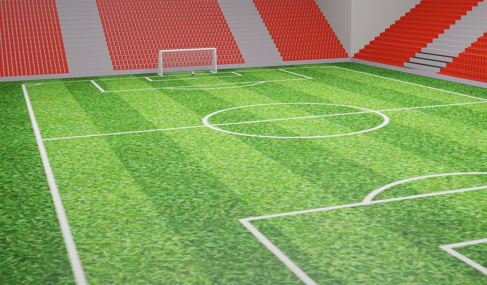 3D render illustratie voetbalveld in uitzoomen weergave in het stadion foto