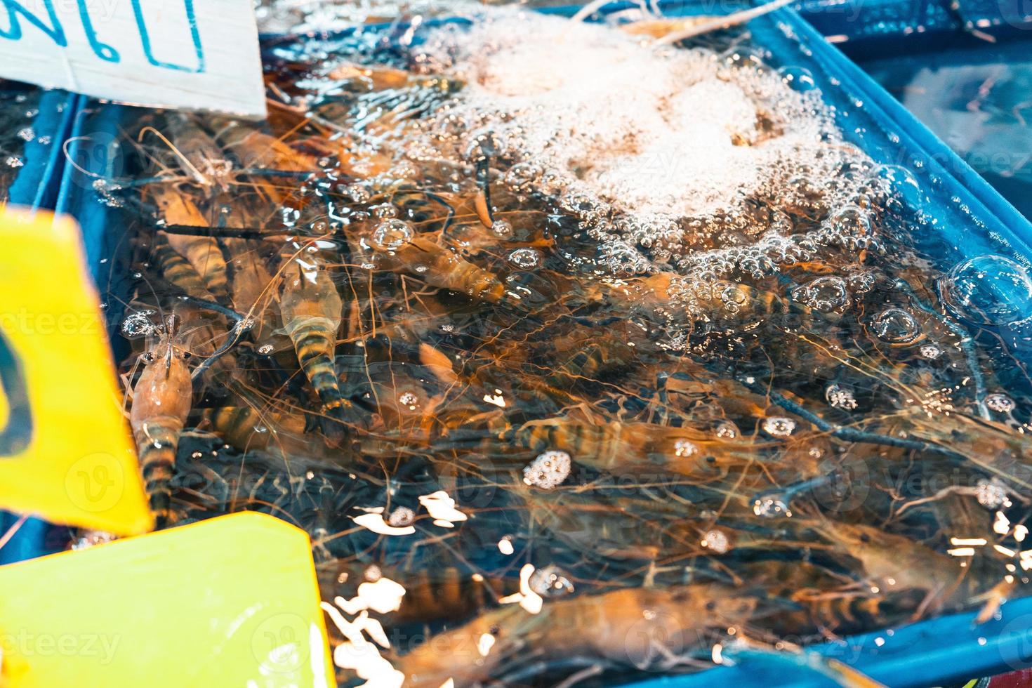 vismarkt in krabi, rauwe zeevruchten op een markt in de buurt van de tropische zee foto