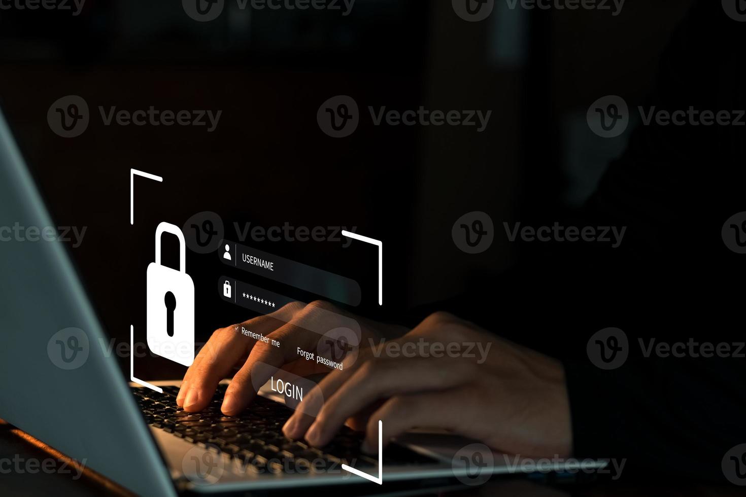 concept van cyberbeveiliging, informatiebeveiliging en encryptie, veilige toegang tot persoonlijke gegevens van gebruikers, beveiligde internettoegang, cyberbeveiliging. foto