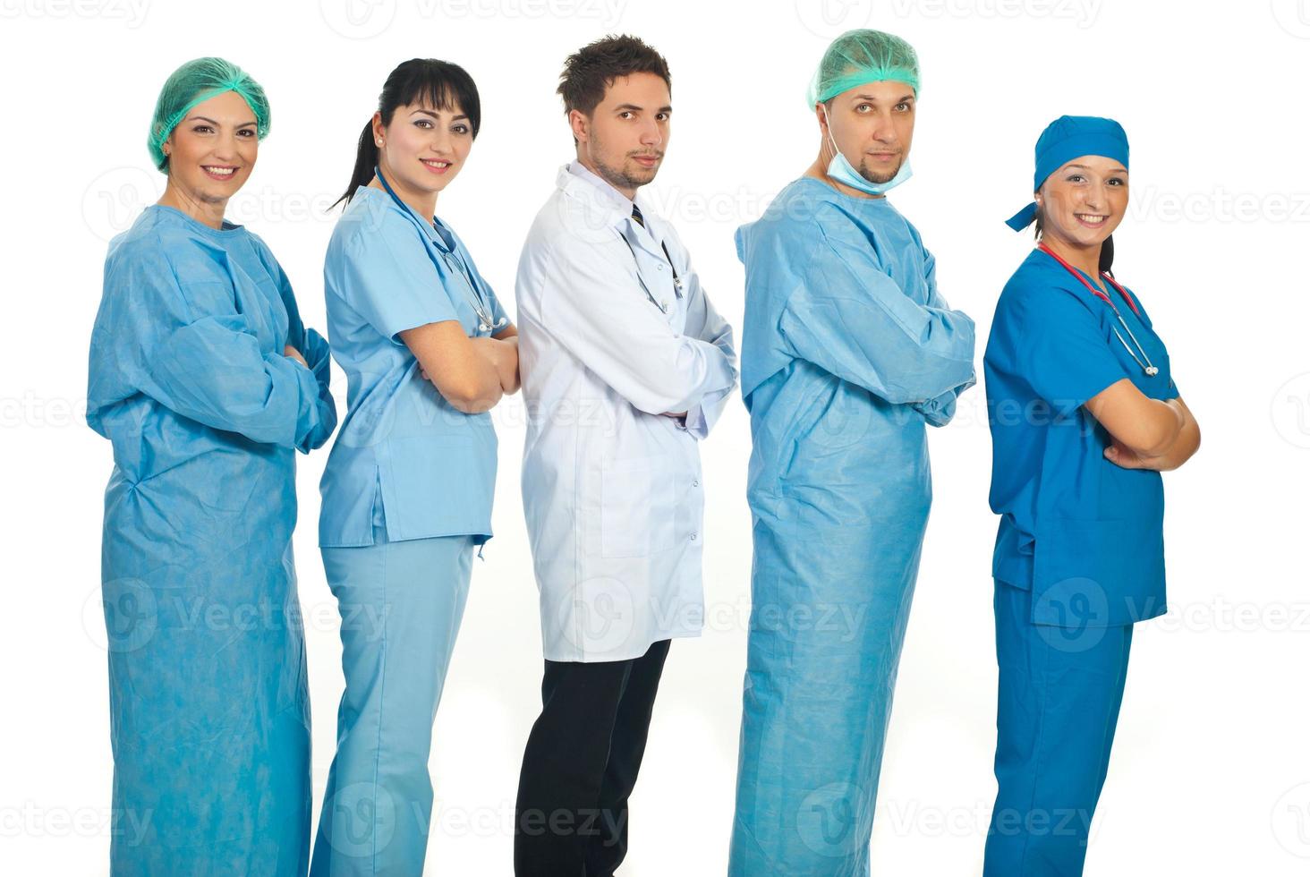 vijf artsen in profiel gevoerd foto