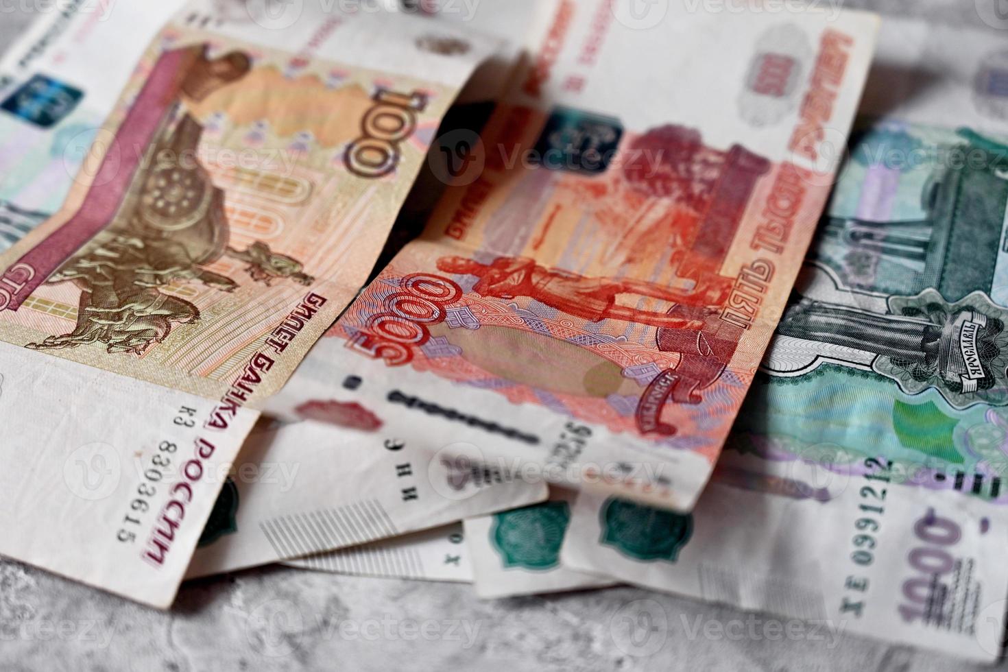 Rusland geld achtergrond. Russische bankbiljetten achtergrond. financieringsconcept. foto