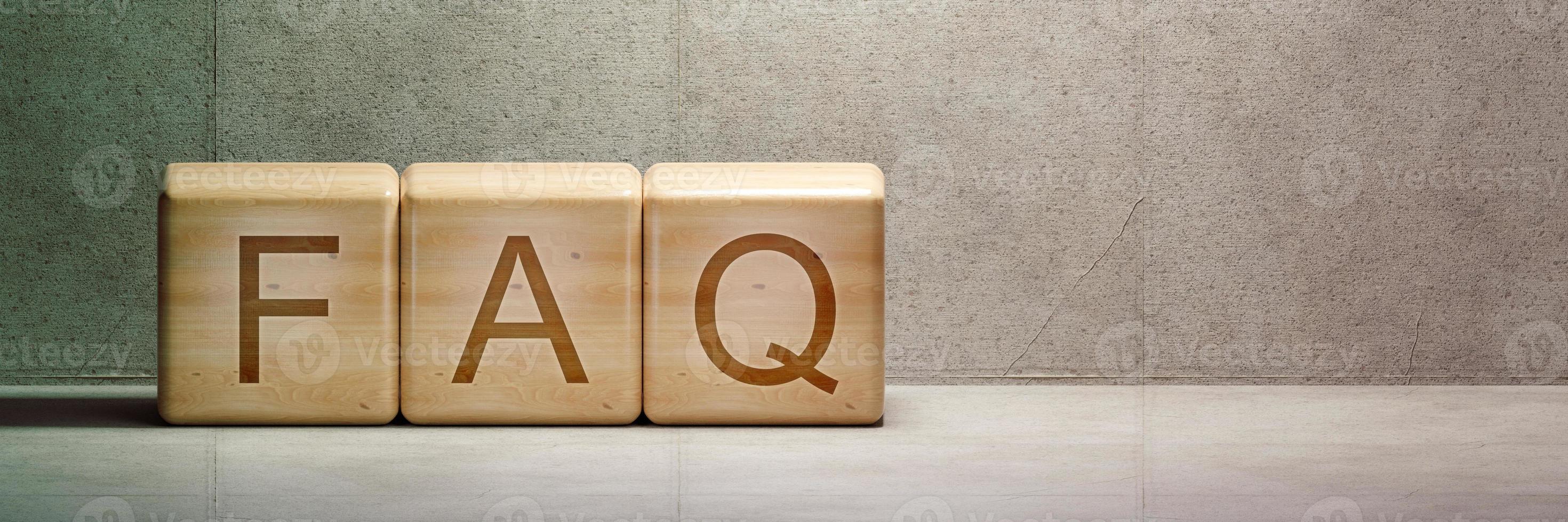 faq houten blokken woord. 3D render foto