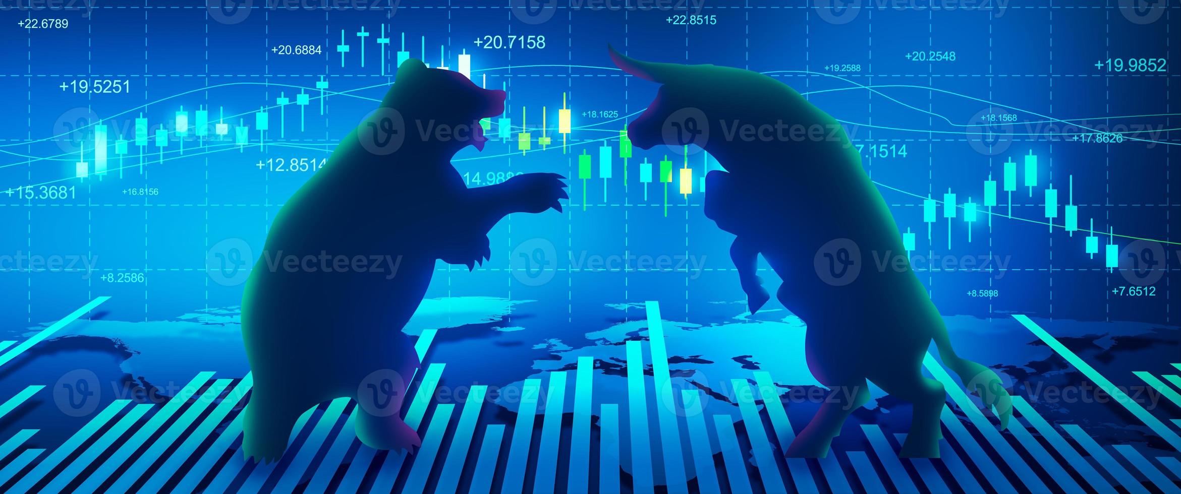 financiële statische analyse. groeigrafiek voor online handel en investeringen. bullish en bearish concept. foto