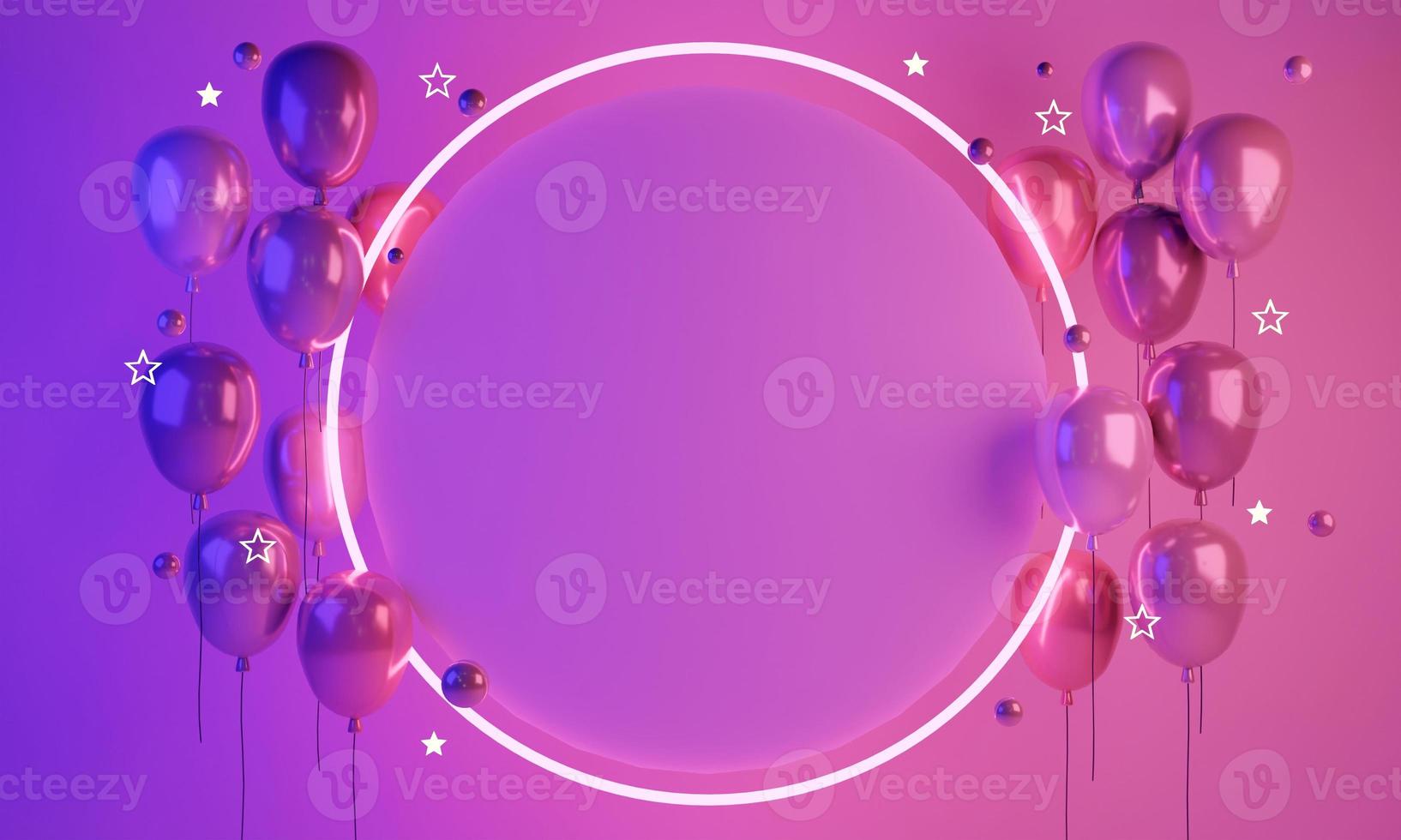 3D-rendering concept van verjaardag Valentijn bruiloft evenement achtergrond of voor commerciële. abstracte futuristische licht thema ballonnen met blanco papier kopie ruimte voor tekst. 3D render. 3D illustratie. foto