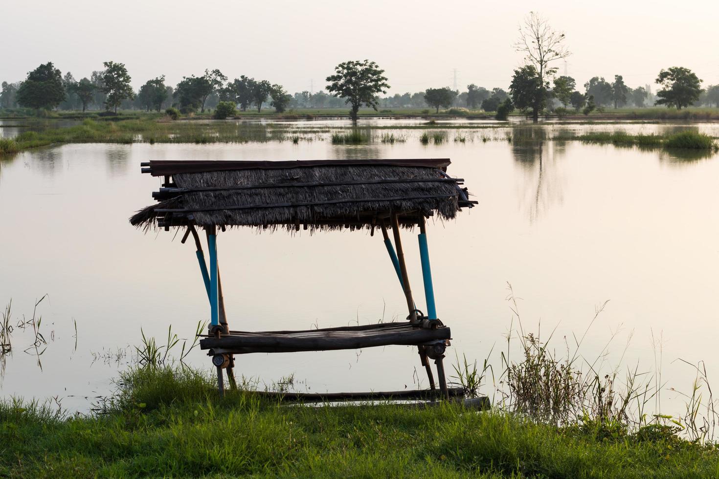 oud huisje in rijstvelden met water. foto