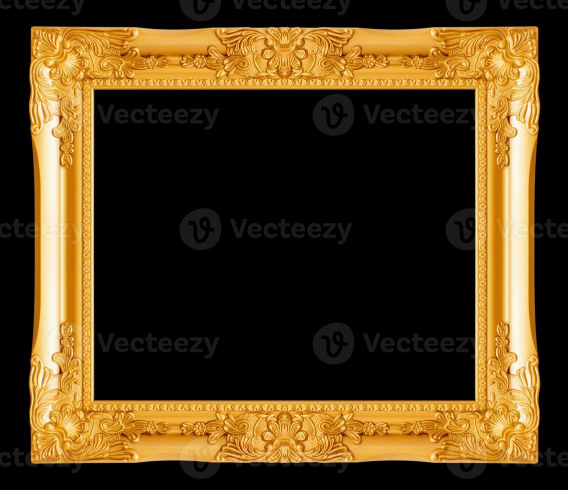 gouden afbeeldingsframe op zwarte achtergrond. foto