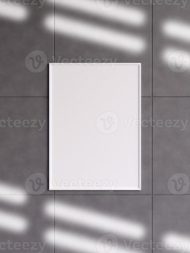 moderne en minimalistische verticale witte poster of fotolijst mockup op de betonnen muur in een kamer. 3D-rendering. foto