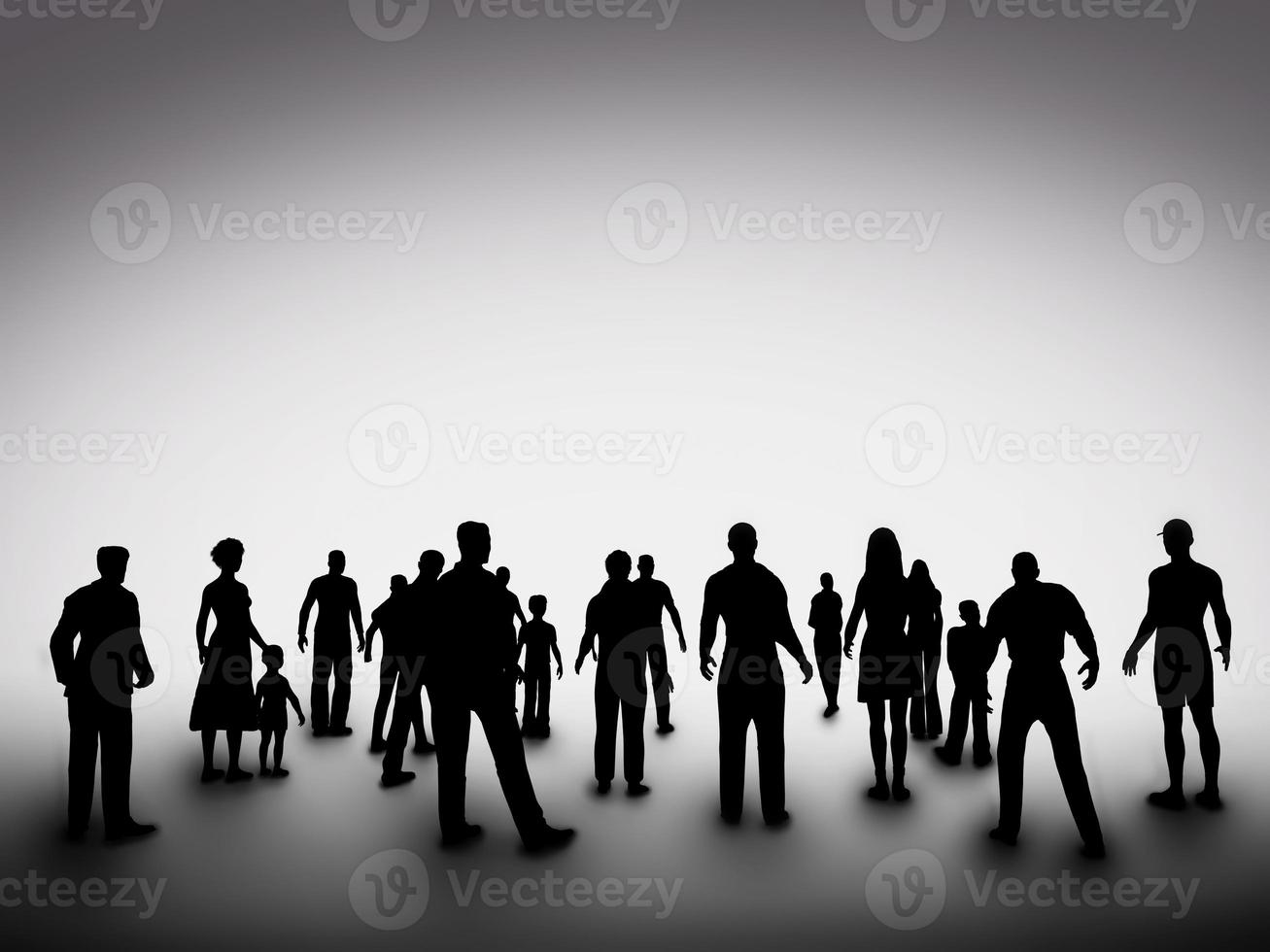 groep van verschillende mensen silhouetten. samenleving, gemeenschap, diversiteit foto