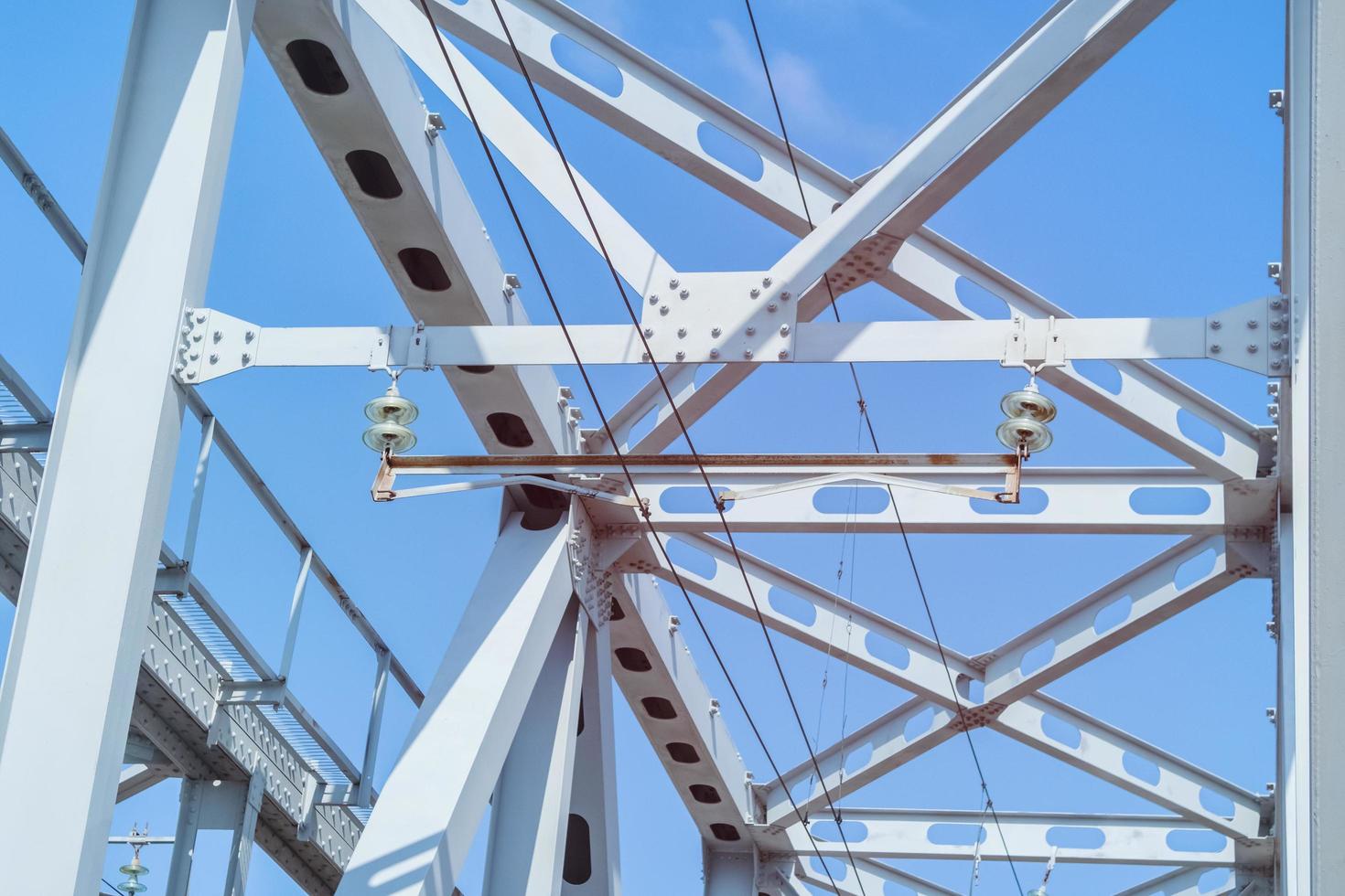 dwarsbalken van de brug met elementen van het contactnetwerk. foto