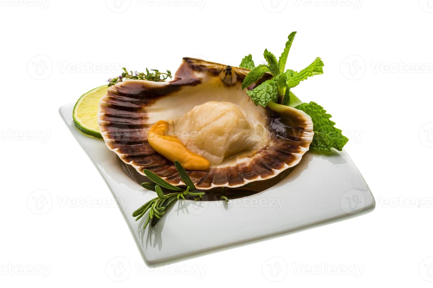 coquille met asperges, limoen, munt en rozemarijn foto