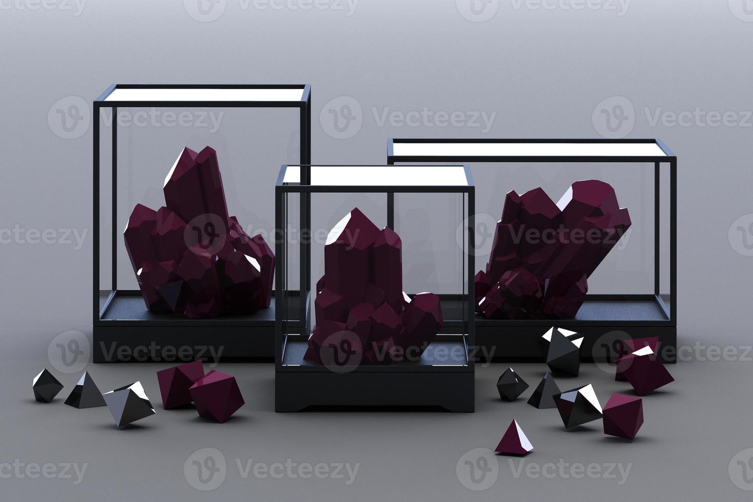 product van blauw rood zwart minerale vorming, mineralen, kwarts, edelstenen, diamanten. 3D-rendering foto