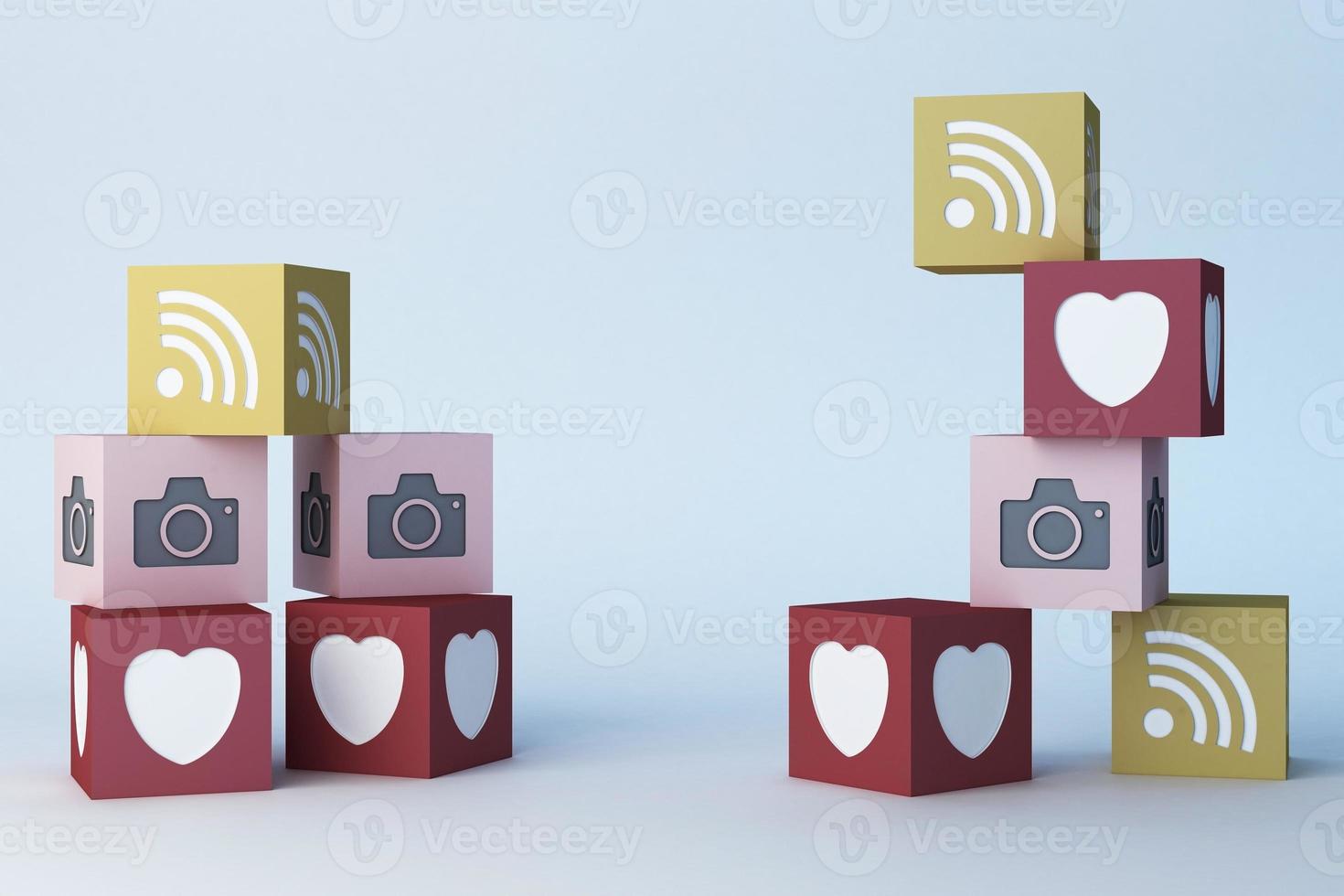 sociale media icoon hart emoji en icon box. 3D-rendering foto