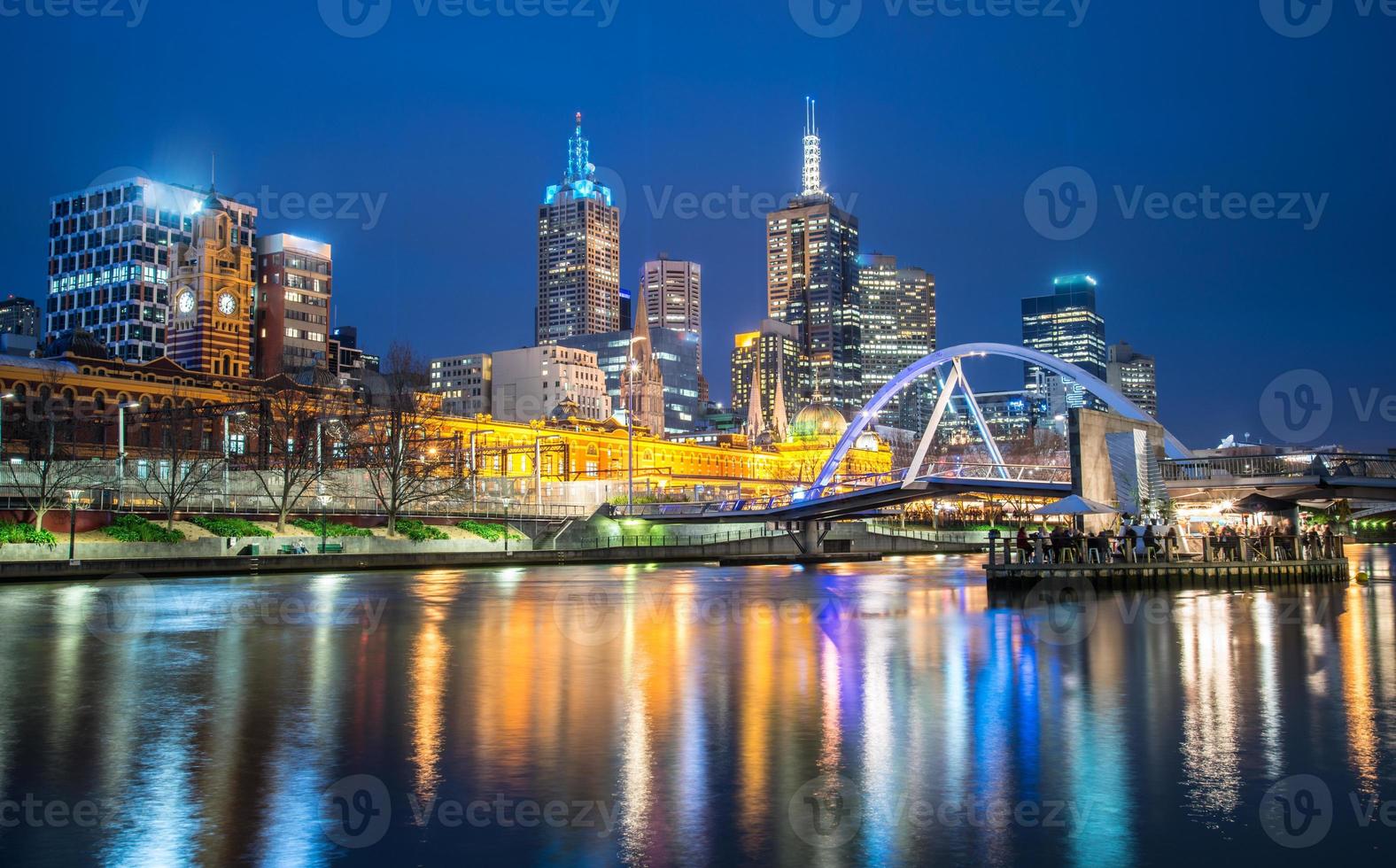 Melbourne City een van de meest leefbare steden ter wereld tijdens het nachtleven, Australië. foto
