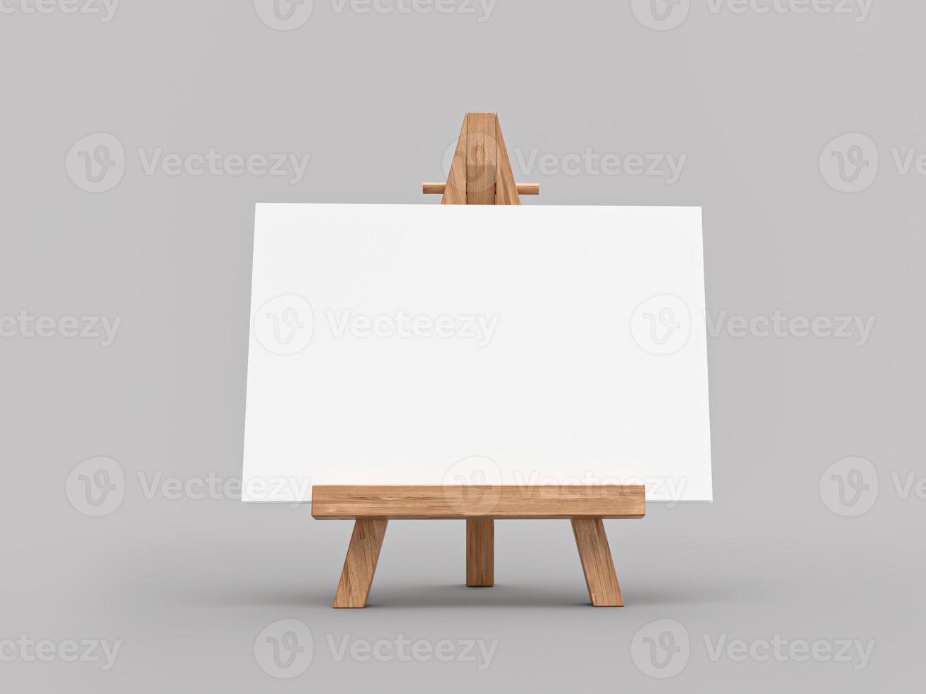 lege houten ezel kalender voor ontwerp presentatie ezel voor kunstenaar. statief voor schilderen met leeg canvas. 3d illustratie foto