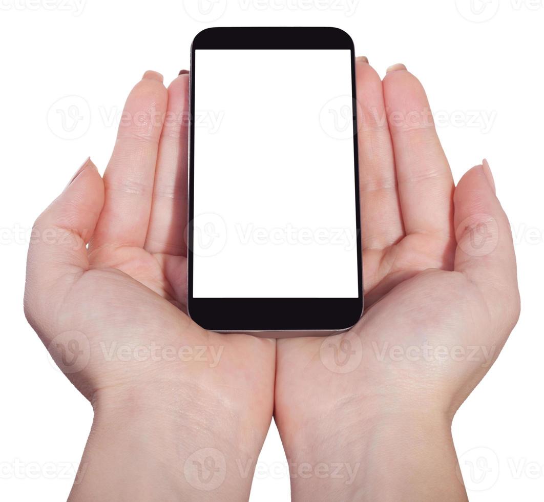 smartphone in vrouwelijke handen, geïsoleerd foto