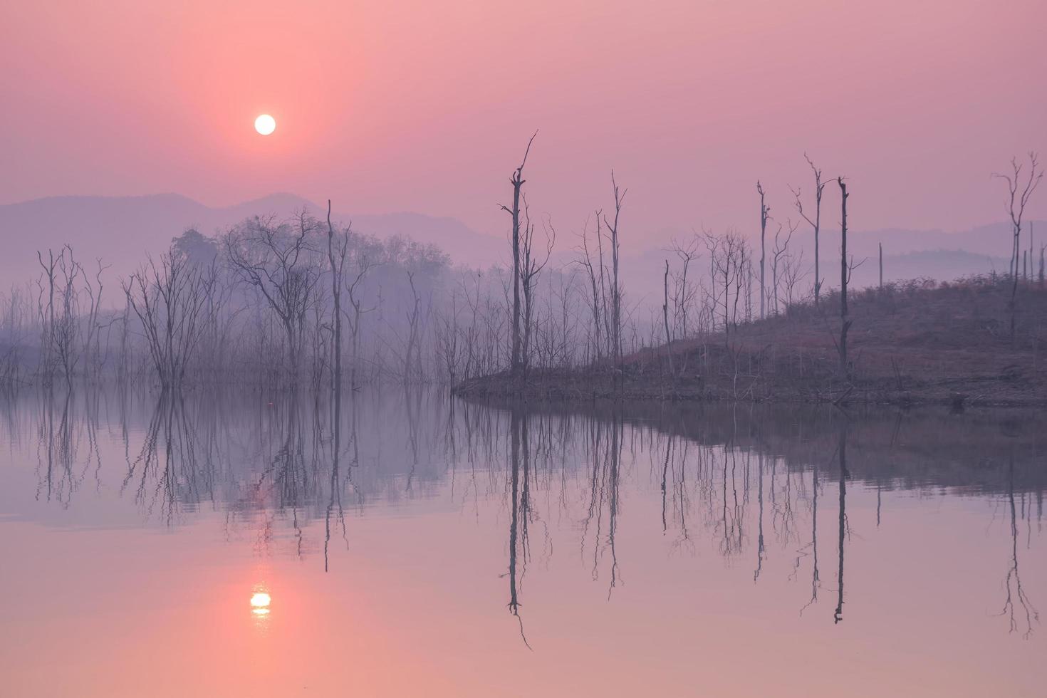 prachtige zonsopgang boven een meer. foto