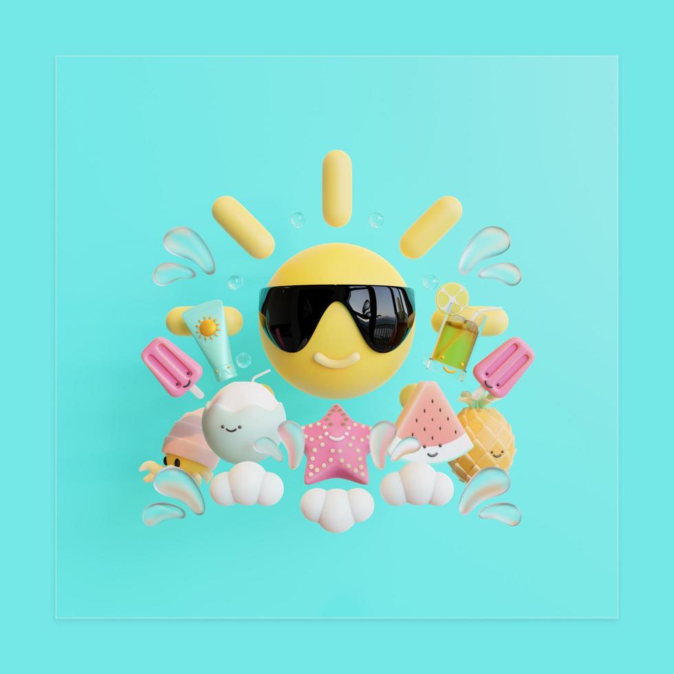 zomer social media postsjabloon met zon 3d illustratie foto