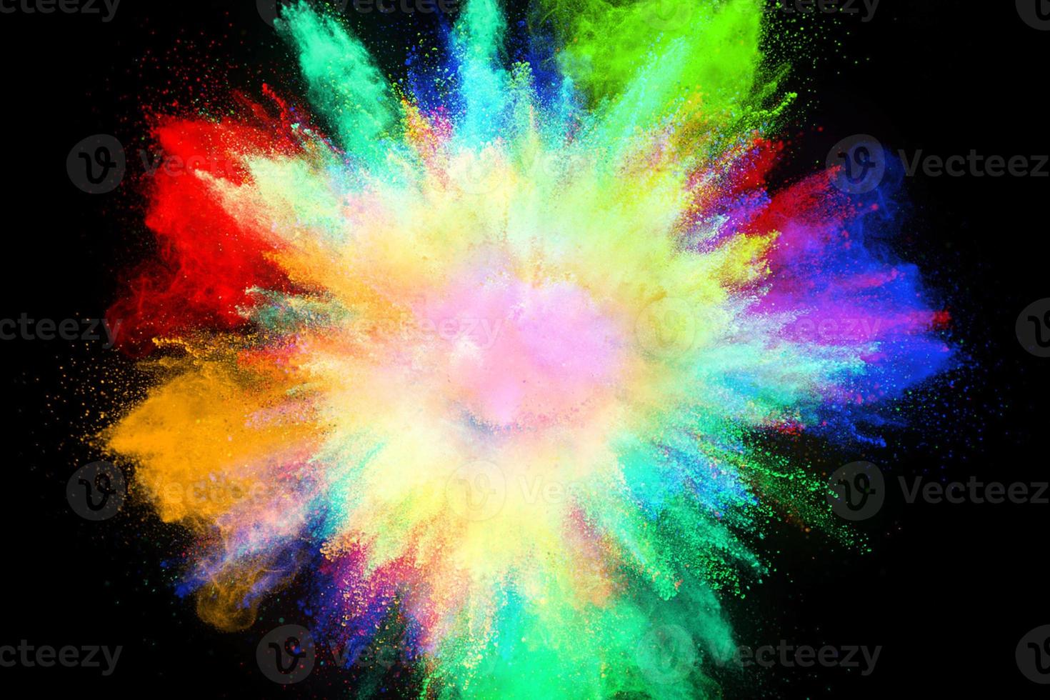 kleurrijke poederexplosie, geïsoleerd op zwarte achtergrond foto