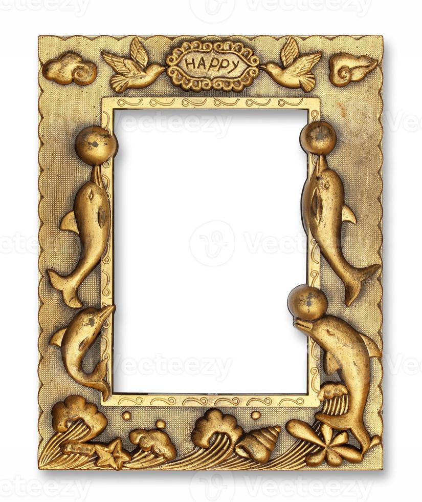 gouden afbeeldingsframe op witte achtergrond. foto