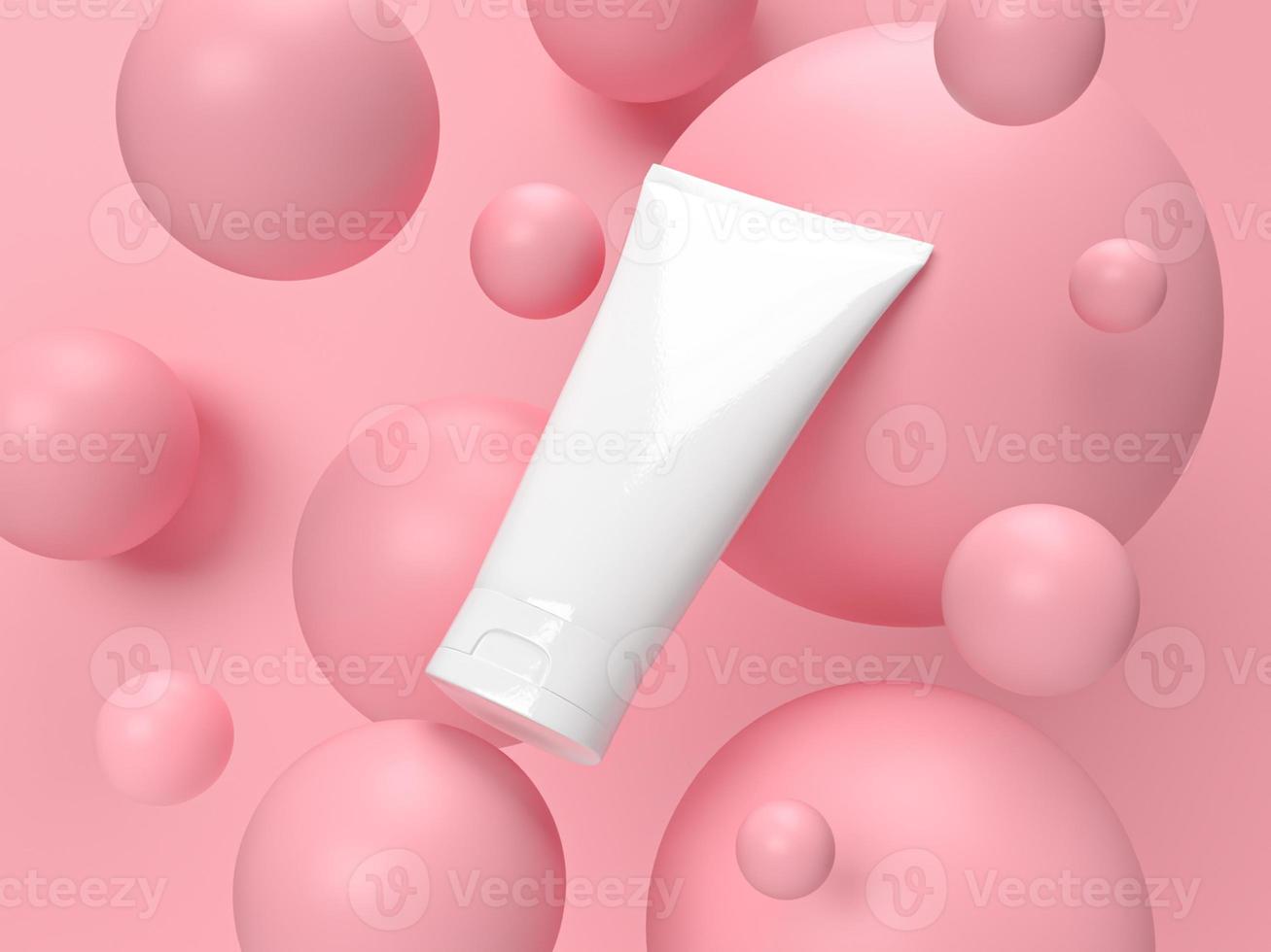 3D-abstracte render.beauty-producten voor cosmetische en huidverzorgingsverpakkingen mockup minimaal ontwerp op roze pastelachtergrond foto