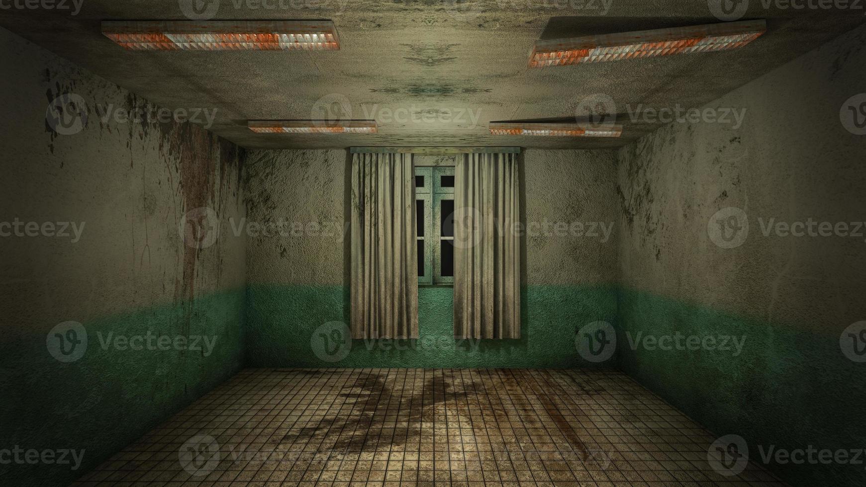 het interieur van horror en griezelige schade lege kamer., 3D-rendering. foto