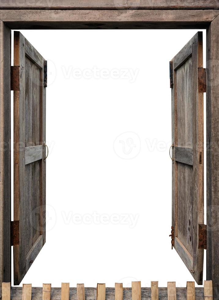 antiek houten raam open op achtergrond foto