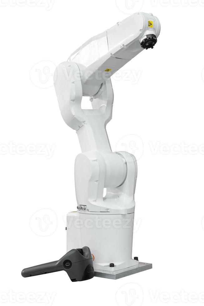 industrie robot met houder 3D-scan geïsoleerd op een witte achtergrond foto