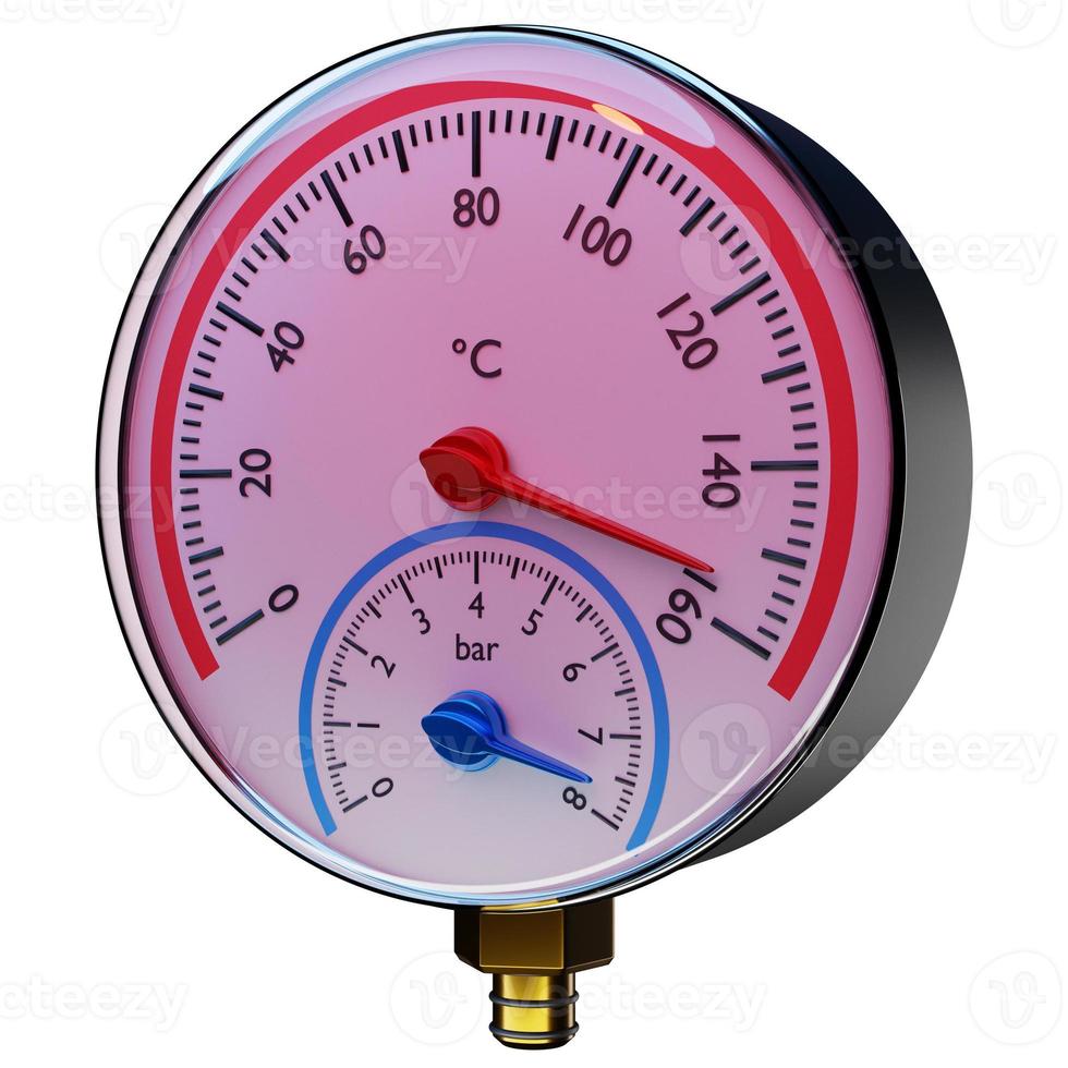 3d illustratie van een ronde barometer met markeringen tot 160 op een witte geïsoleerde background foto