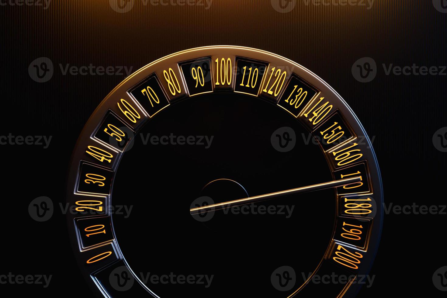 3D illustratie close-up zwarte auto paneel, digitale heldere toerenteller, snelheidsmeter toont 170 km h. snelheidsmeterpijl geeft maximale snelheid aan foto