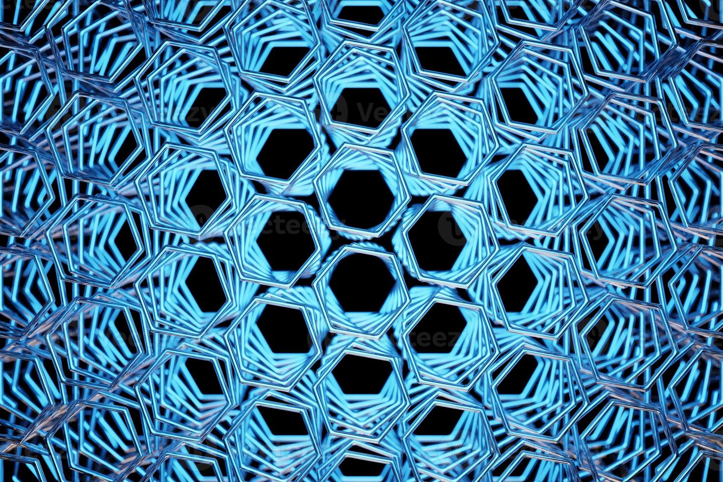 3D-afbeelding van een blauwe honingraat zwart-wit honingraat voor honing. patroon van eenvoudige geometrische zeshoekige vormen, mozaïek achtergrond. foto