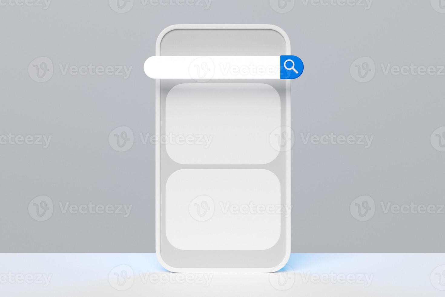 3d kleurrijke illustratie van een moderne smartphone met een informatiezoekbalk op een witte achtergrond. foto