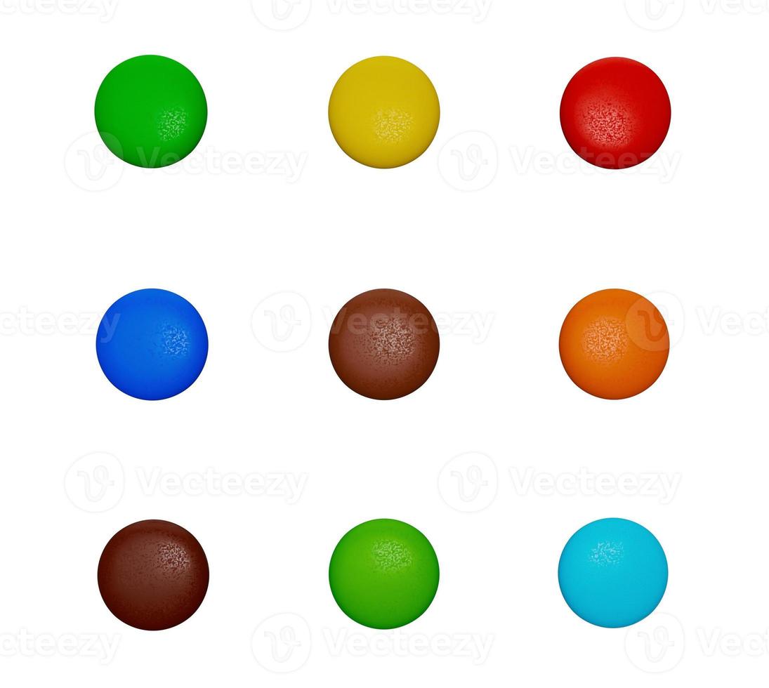 kleurrijke snoepjes knop set geïsoleerd op een witte achtergrond smarties regenboog snoepjes 3d illustratie foto