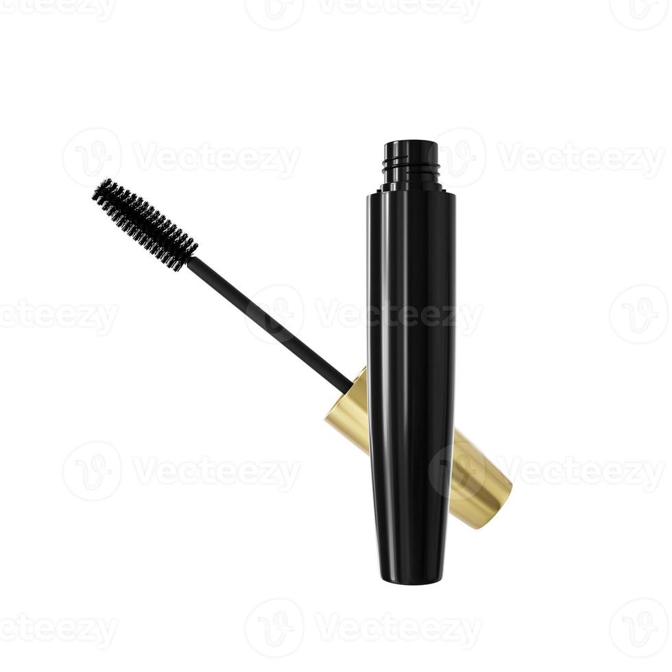 lege eyeliner mascara buis gouden dop mockup geïsoleerd op een witte achtergrond vooraanzicht. 3d illustratie foto