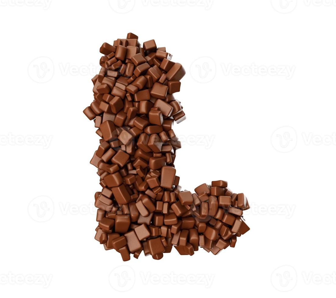 letter l gemaakt van chocoladestukjes chocoladestukjes alfabet letter l 3d illustratie foto