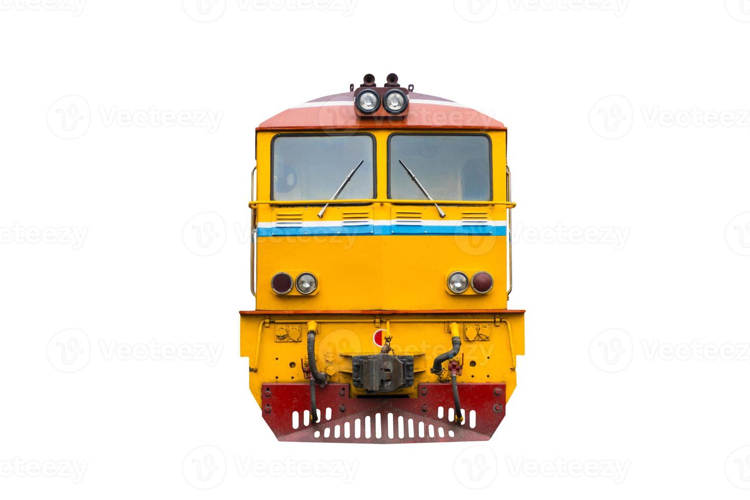 hoofdtrein getrokken dieselelektrische locomotief met geïsoleerde witte achtergrond foto