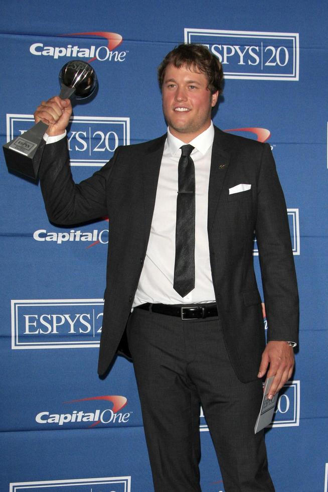 los angeles, 11 juli - matthew stafford in de perskamer van de 2012 espy awards in nokia theater at la live op 11 juli 2012 in los angeles, ca foto