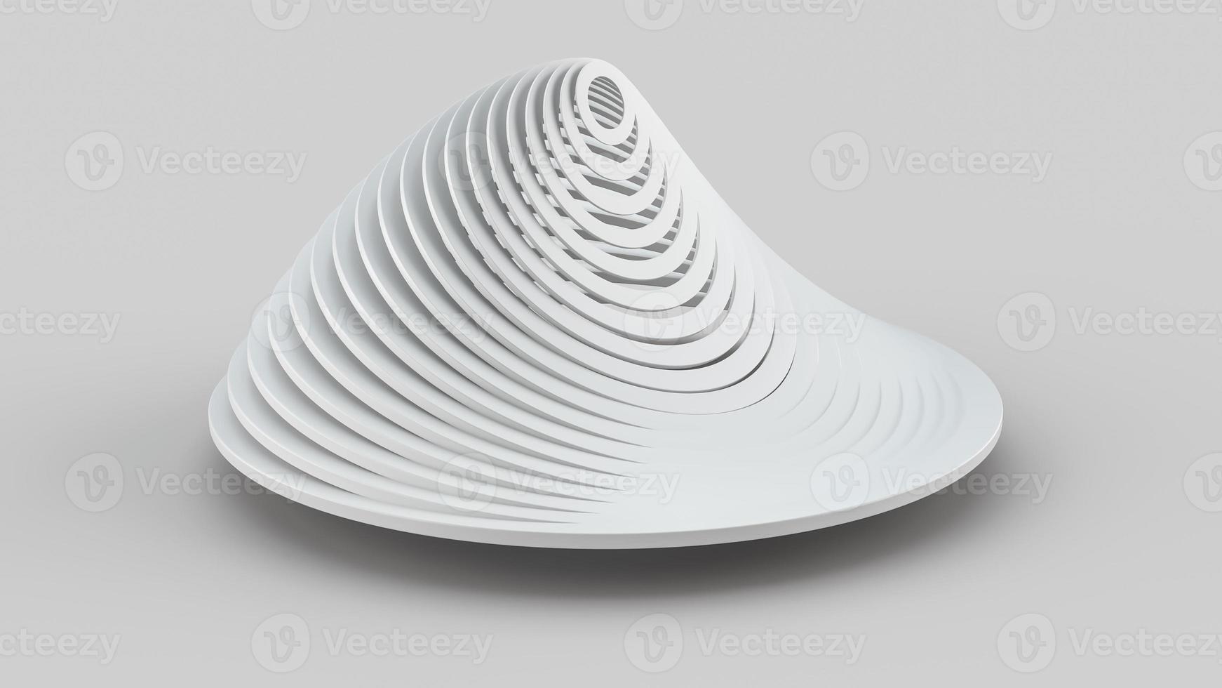 abstracte kunst van surrealistische werveling oneindigheid gedraaide ronde vorm in lichtgrijs mat plastic materiaal witte achtergrond monochroom abstract 3d illustratie foto