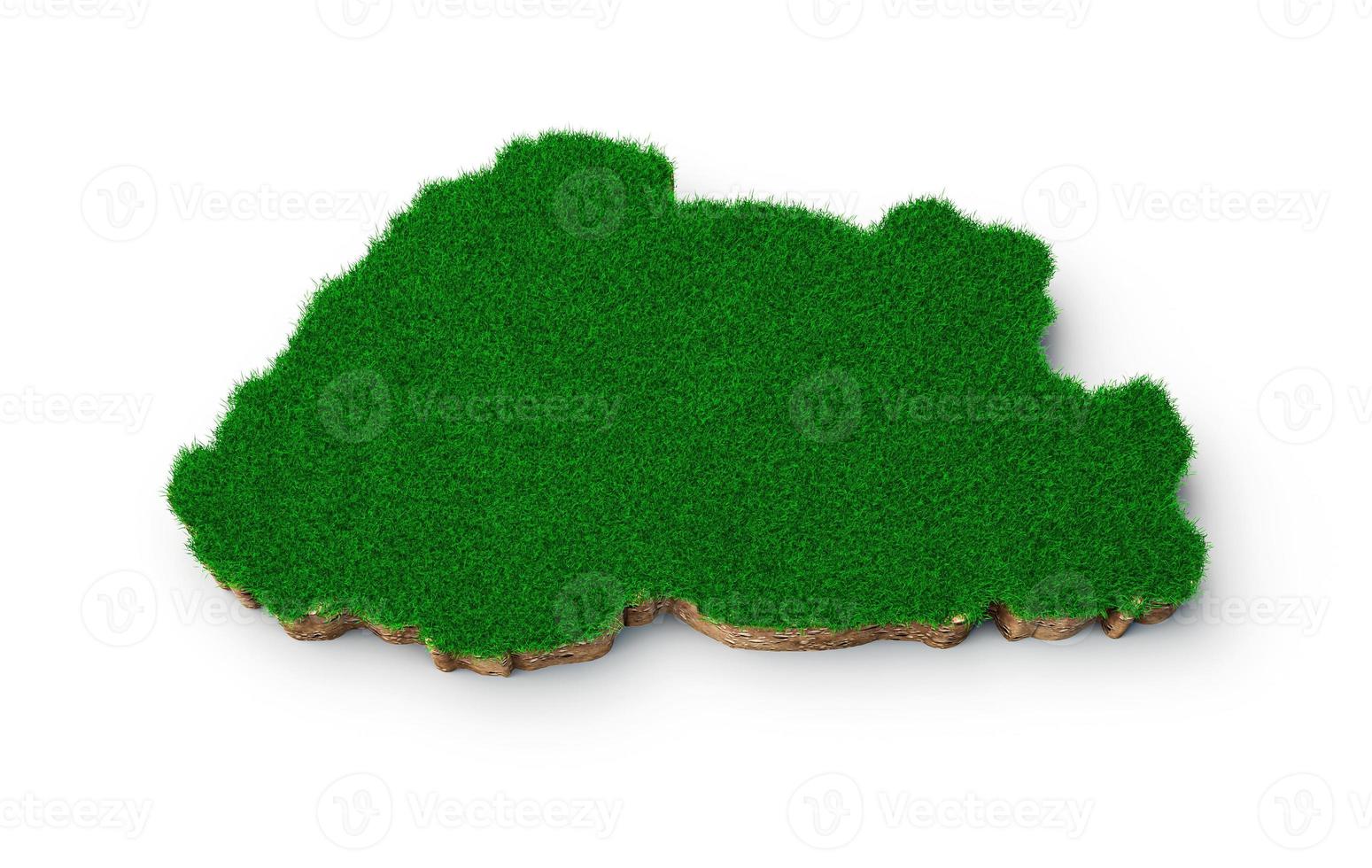 bhutan kaart bodem land geologie dwarsdoorsnede met groen gras en rotsgrond textuur 3d illustratie foto