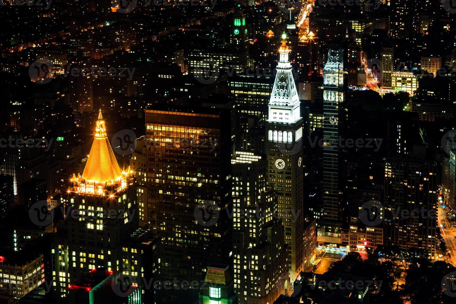 Lower Manhattan 's nachts, New York City, Verenigde Staten foto