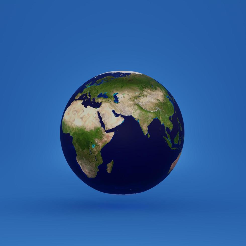 planeet aarde wereldbol met blauwe achtergrond. elementen van deze afbeelding geleverd door nasa. 3D-rendering foto