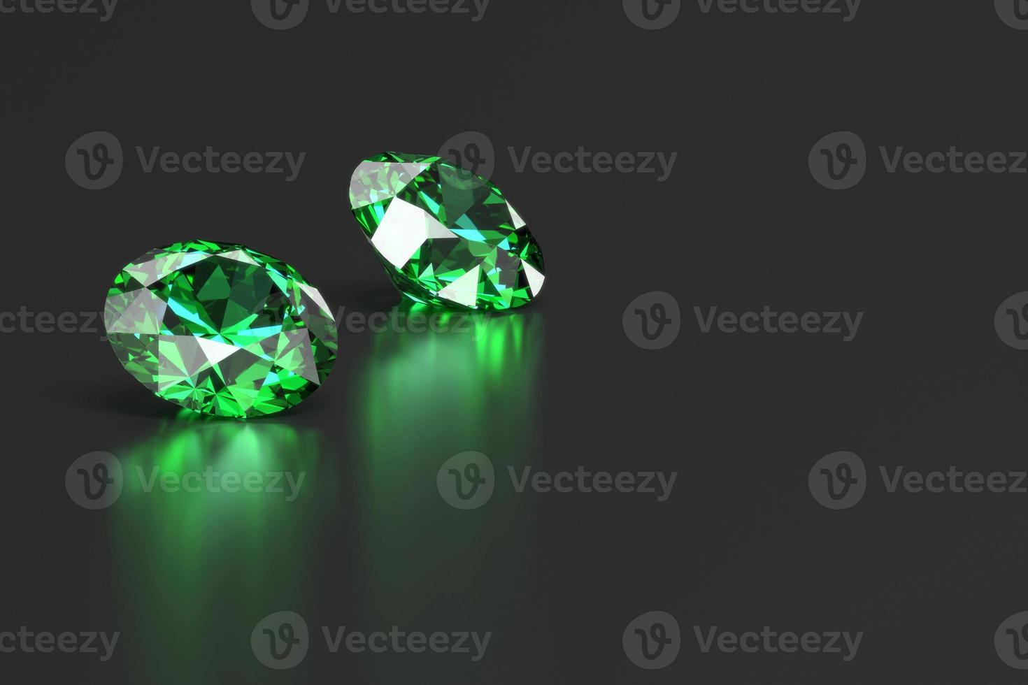 groene smaragdgroene diamanten gem geplaatst op reflectie achtergrond 3D-rendering. foto