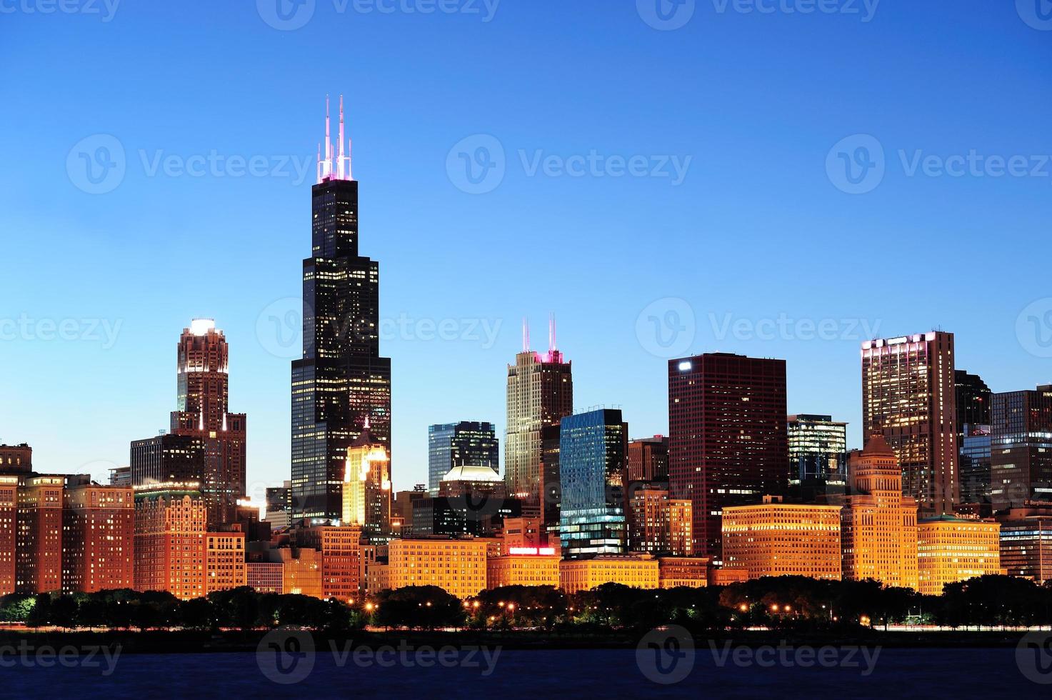 Chicago skyline in de schemering foto