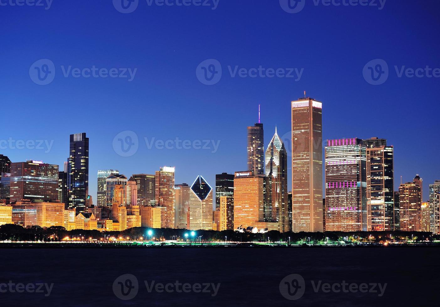 Chicago skyline in de schemering foto