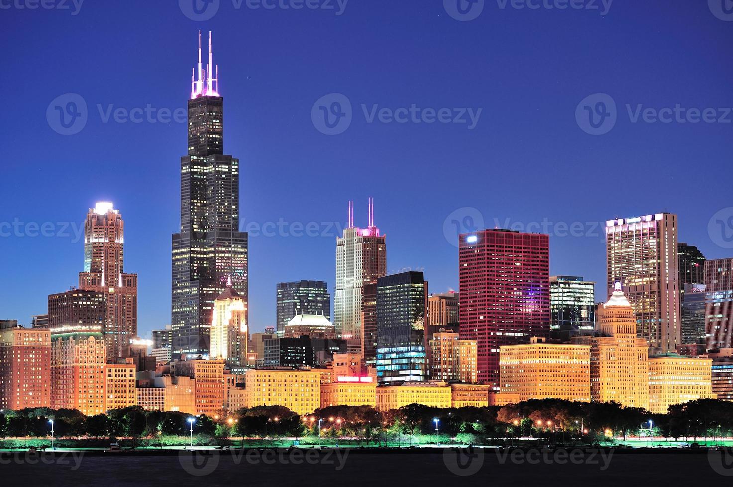 Chicago skyline in de schemering foto