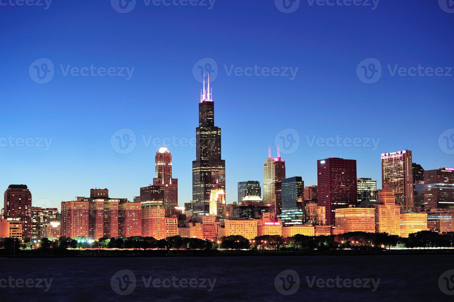 Chicago skyline in de schemering foto