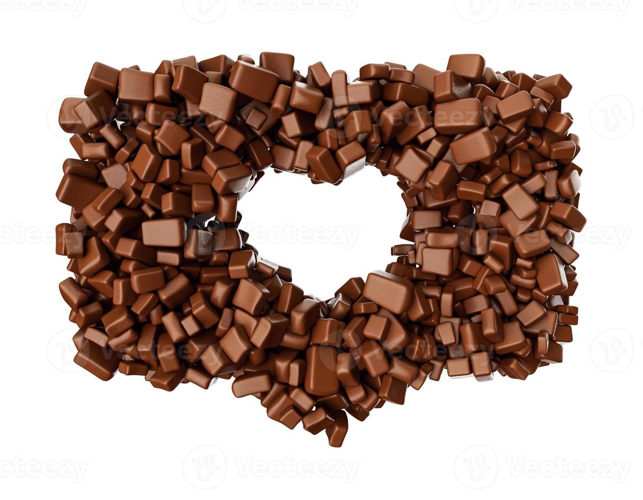 hartvorm gemaakt van chocolade stukjes chocolade stukjes geïsoleerde 3d illustratie foto