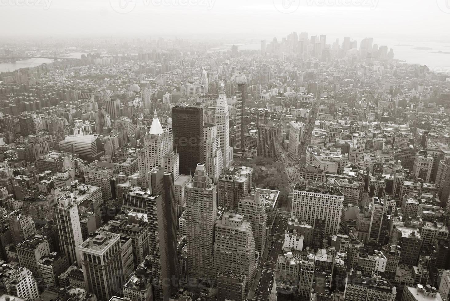 new york city manhattan skyline luchtfoto zwart-wit foto