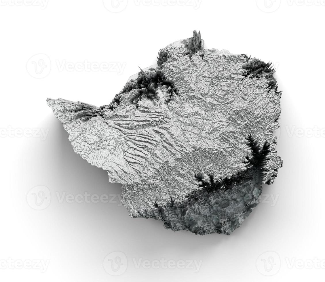 zimbabwe kaart 3d-realistische zimbabwe topografische kaart 3d illustratie foto